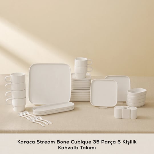 Karaca Stream Bone Cubique 35 Parça 6 Kişilik Kahvaltı Takımı