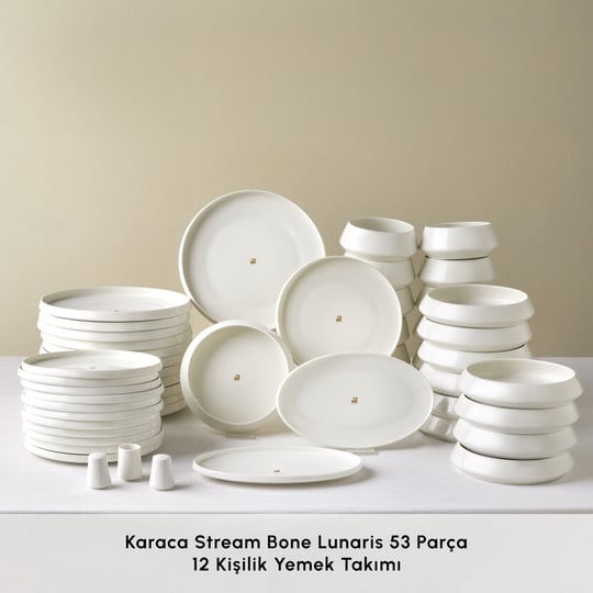 Karaca Stream Bone Lunaris Gold Logo 53 Parça 12 Kişilik Yemek Takımı