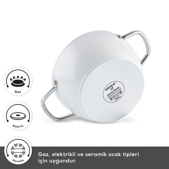 Karaca x Refika Swiss Crystal Creamy Metal Kulplu 7 Parça Tencere ve Tava Seti Krem