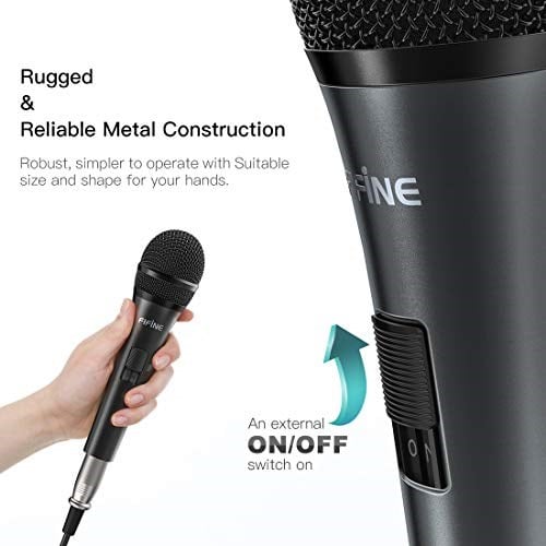 Karaoke Mikrofonu, Hoparlör için Fifine Dinamik Vokal Mikrofon, Açık ve Kapalı Anahtarlı Kablolu El Mikrofonu ve 14,2 m Çıkarılabilir Kablo-K6