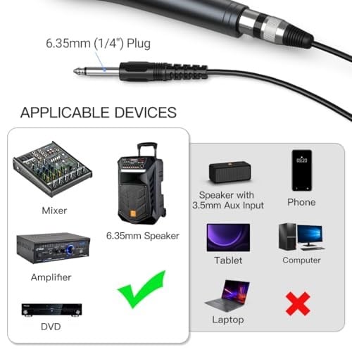 Karaoke Mikrofonu, Hoparlör için Fifine Dinamik Vokal Mikrofon, Açık ve Kapalı Anahtarlı Kablolu El Mikrofonu ve 14,2 m Çıkarılabilir Kablo-K6
