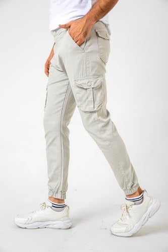 Kargo Cepli, Fermuarlı Paça Lastikli Esnek Kumaş Slim Fit Gabardin Erkek Kargo Pantolon