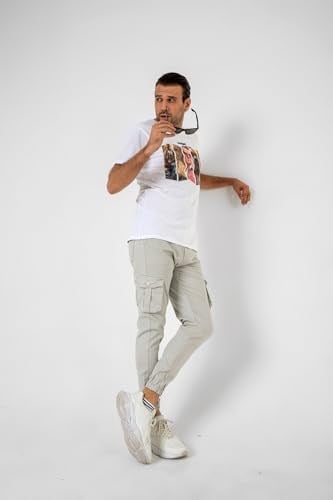 Kargo Cepli, Fermuarlı Paça Lastikli Esnek Kumaş Slim Fit Gabardin Erkek Kargo Pantolon