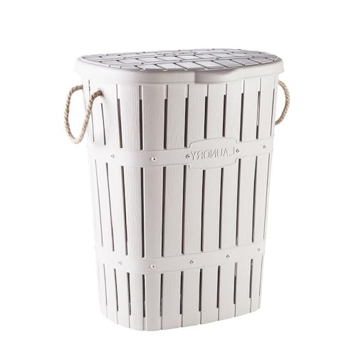Kastamonu Plastik Bambu Halatlı Kirli Çamaşır Sepeti 65 L-BEYAZ