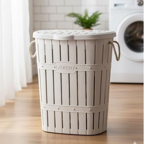 Kastamonu Plastik Bambu Halatlı Kirli Çamaşır Sepeti 65 L-BEYAZ