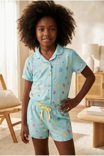 Katia & Bony Kız Çocuk Sea La Vie Denizaltı Desenli Düğmeli Şortlu Pijama Takımı Mavi 6-7 Yaş, 12612K2010 - Seçenekler: 2-3 Yıl, 4-5 Yıl, 6-7 Yıl, 8-9 Yıl