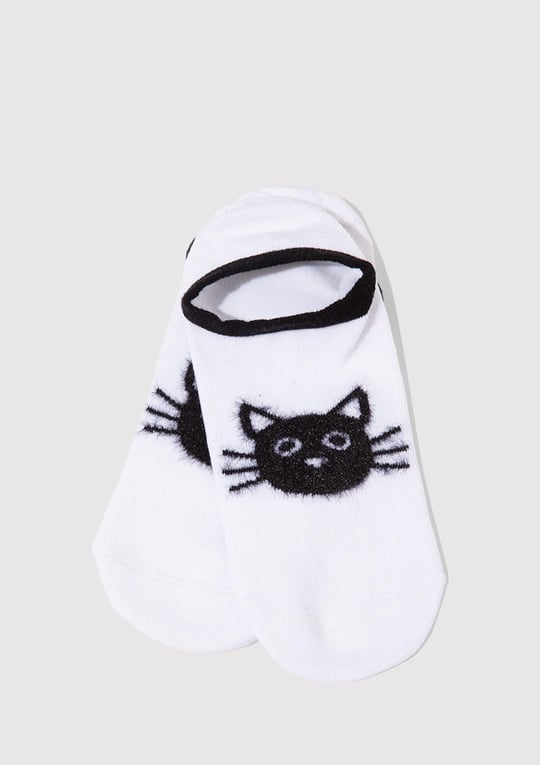 Kedi Baskılı Beyaz Babet Çorap 1911854-70094