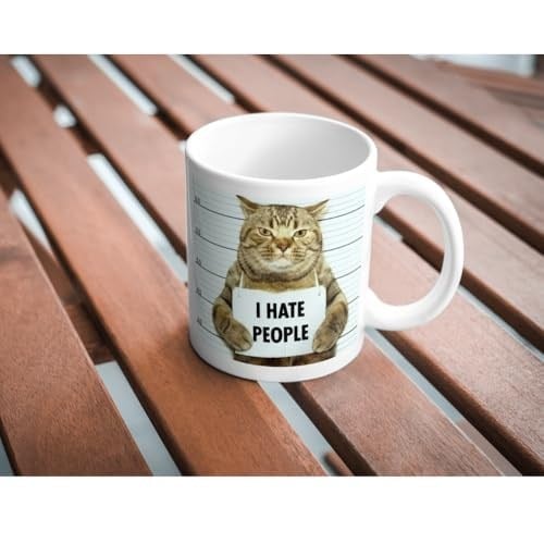 Kedili Kupa Bardak Komik Yazılı I Hate People Hediyelik Kahve Çay Kupası