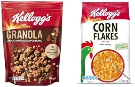 Kelloggs Granola Çikolata Parçacıklı ve Fındıklı 340 Gr & Corn Flakes 400 Gr