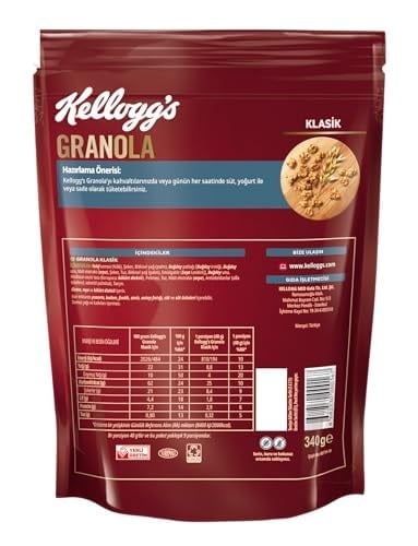 Kelloggs Granola Klasik 340 gr,%56 Yulaf içerir,Lif Kaynağı,Antioksidan içerir,Tahıl Gevreği,Kahvaltılık Müsli,Atıştırmalık