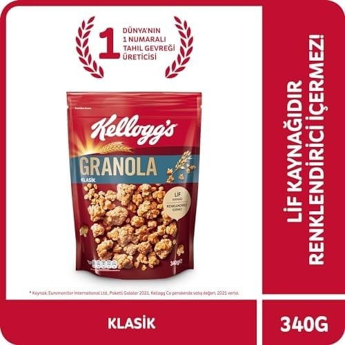 Kelloggs Granola Klasik 340 gr,%56 Yulaf içerir,Lif Kaynağı,Antioksidan içerir,Tahıl Gevreği,Kahvaltılık Müsli,Atıştırmalık