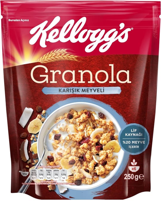 Kelloggs Karışık Meyveli Granola 250 Gr,%42 Yulaf içerir,Lif Kaynağı,%20 Kurutulmuş Meyve