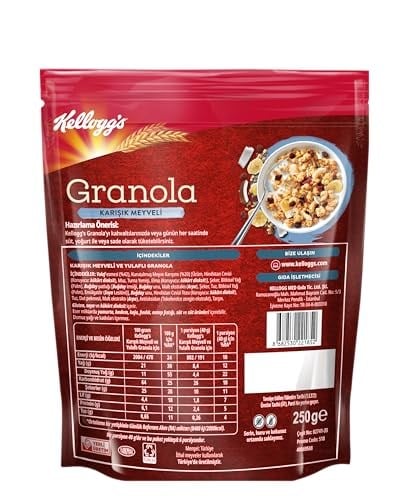 Kelloggs Karışık Meyveli Granola 250 Gr,%42 Yulaf içerir,Lif Kaynağı,%20 Kurutulmuş Meyve