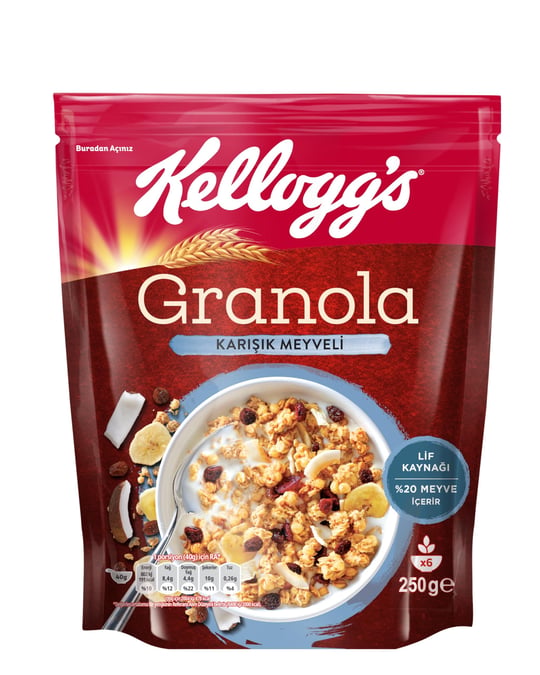 Kelloggs Karışık Meyveli Granola 250 Gr,%42 Yulaf içerir,Lif Kaynağı,%20 Kurutulmuş Meyve
