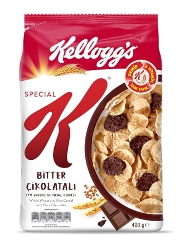 Kelloggs Special K Bitter Çikolatalı Kahvaltılık Tam Buğday ve Pirinç Gevreği 400 Gr,Tam Tahıllı,Lif Kaynağı,Demir ve 6 Vitamin Kaynağı,Folik Asit ve Minarel içerir,En Az %42 Kakao Kitlesi içerir