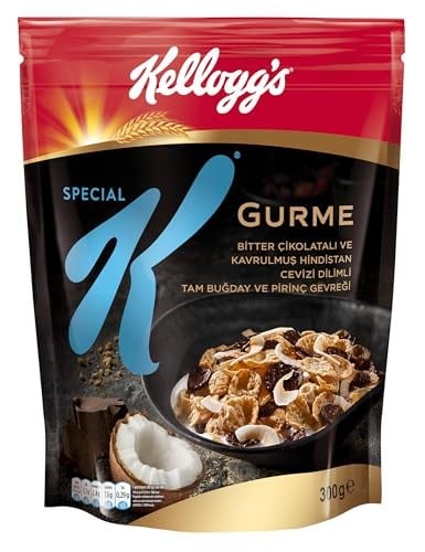 Kelloggs Special K Gurme Kavrulmuş Hindistan Cevizi Dilimi ve Bitter Çikolata Parçalı Kahvaltılık Tam Buğday ve Pirinç Gevreği 300 Gr,Tam Tahıllı,Lif Kaynağı,En Az %42 Kakao Kitlesi içerir