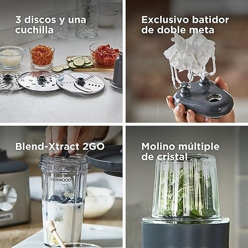 Kenwood Multi Pro Compact Mutfak Robotu FDM316SS - 800 Watt Dayanıklı Motor, 2,1 Lt Mutfak Robotu ve 3 Çelik Disk, 1,2 Lt Cam Smoothie Blender, Entegre Dijital Tartı, Cam Doğrayıcı, Narenciye Sıkacağı