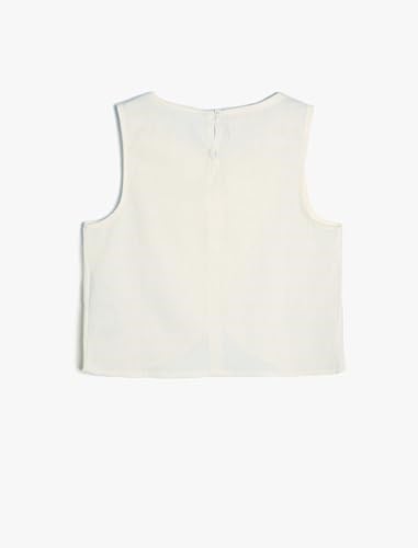 Keten Bluz Asimetrik Kesim Yuvarlak Yaka