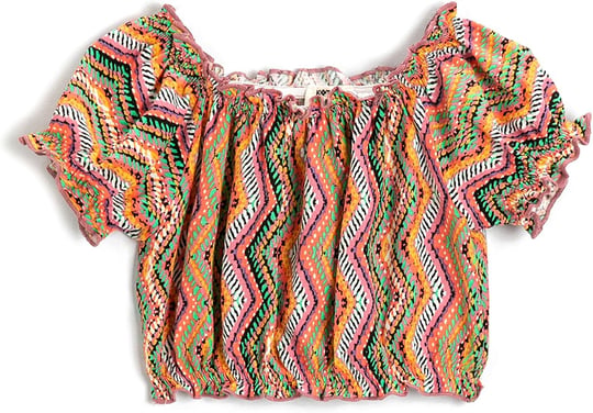 Keten Karışımlı Crop Bluz Beli ve Kolları Lastikli