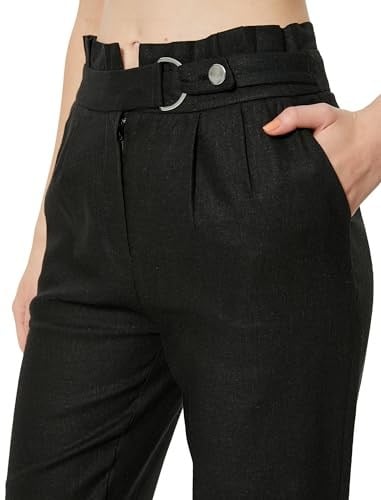 Keten Karışımlı Pantolon Düz Paça Kemer Detaylı