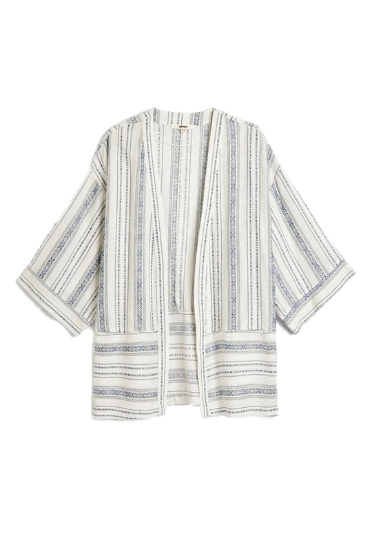 Keten Kimono 3/4 Geniş Kol Kalça Boy