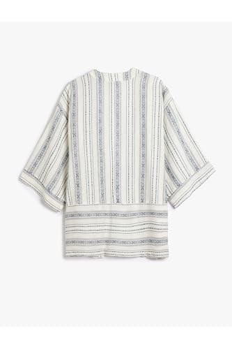 Keten Kimono 3/4 Geniş Kol Kalça Boy