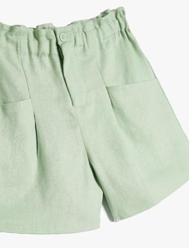 Keten Şort Beli Lastikli Cepli