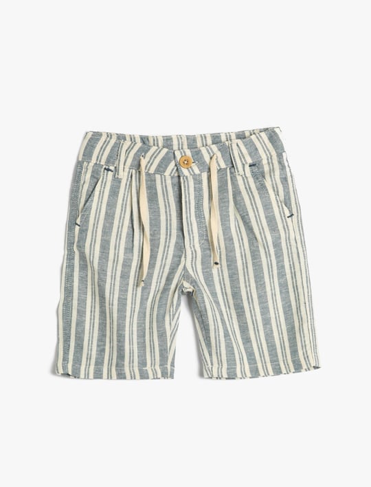 Keten Şort Chino Beli Bağlamalı Cepli
