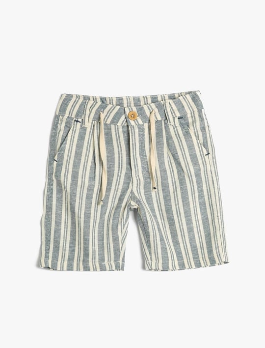 Keten Şort Chino Beli Bağlamalı Cepli
