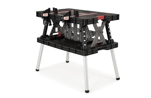 Keter Master Pro serisi katlanır alet bankı, plastik, 450 kga kadar taşıyabilir, iki adet 30 cm kelepçe dahil, hava koşullarına dayanıklı, ölçüler: 91 x 55,5 x 75,5 cm