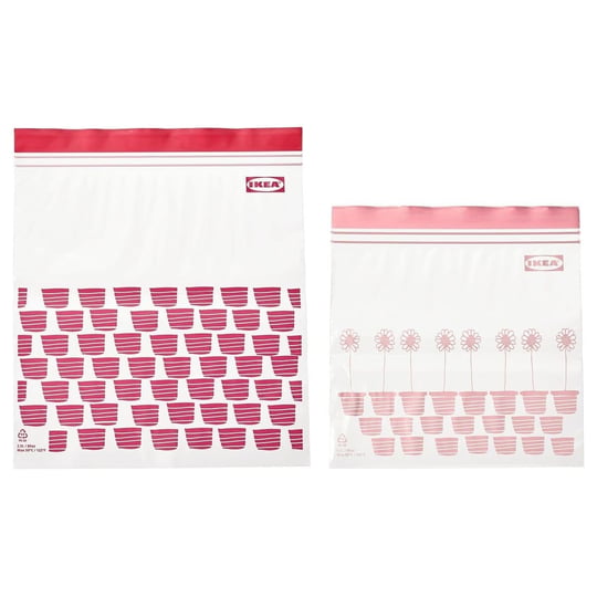 Kilitlenebilir buzdolabı poşeti, kırmızı-pembe, 2,5 lt ve 1,2 lt, 50 adet