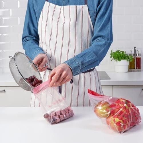 Kilitlenebilir buzdolabı poşeti, kırmızı-pembe, 2,5 lt ve 1,2 lt, 50 adet