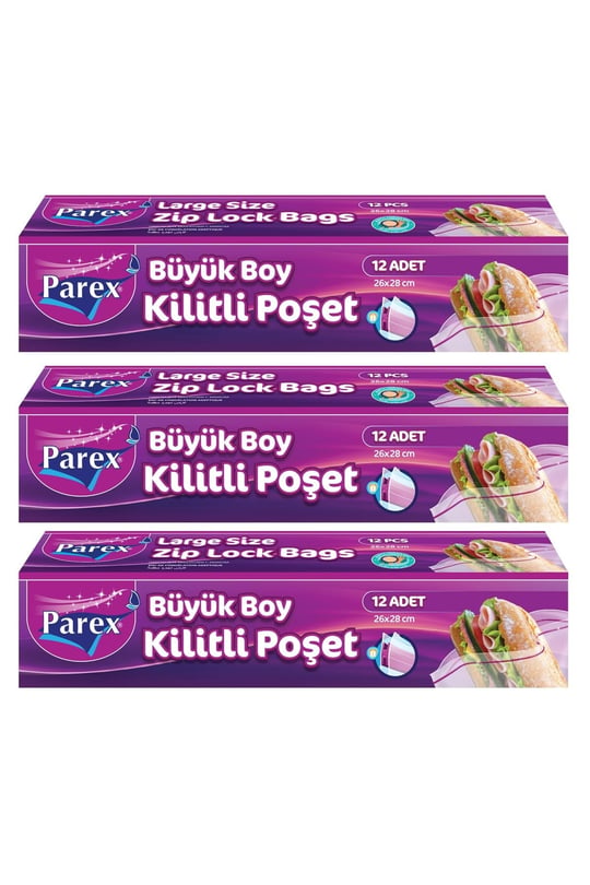 Kilitli Buzdolabı Poşet Büyük Boy 12li 26 x 28 cm Üçlü Set