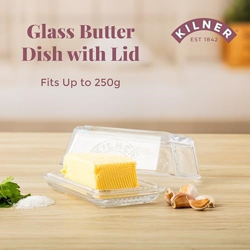 Kilner Cam Tereyağı Tabağı 250 g Kapasiteli Dayanıklı BPA İçermez Tereyağını Daha Uzun Sürdürülebilir Tutar Buzdolabı ve Masa Üstü Kullanımı için Bulaşık Makinesi Güvenli Sürdürülebilir Cam Depolama
