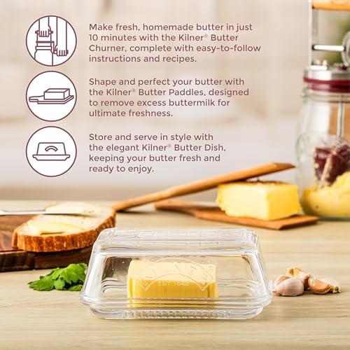 Kilner Cam Tereyağı Tabağı 250 g Kapasiteli Dayanıklı BPA İçermez Tereyağını Daha Uzun Sürdürülebilir Tutar Buzdolabı ve Masa Üstü Kullanımı için Bulaşık Makinesi Güvenli Sürdürülebilir Cam Depolama