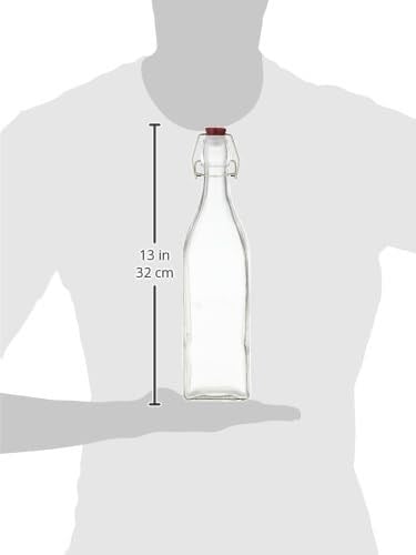 Kilner Kare Klipsli Üst Şişe, Sıvıları Korumak ve Saklamak için Hava Geçirmez Conta, Yeniden Kullanılabilir ve Bulaşık Makinesinde Yıkanabilir, 34 Sıvı Ons