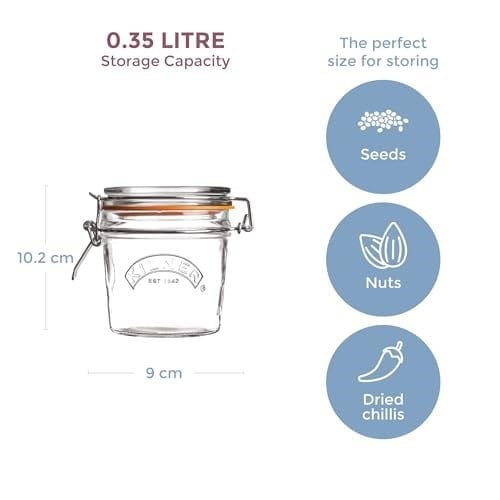 Kilner kavanoz, yuvarlak Clip Top cam, cam, şeffaf, 0.35 Litre - Seçenekler: 0.35 Litre, 1,5 Liter, 2 Liter, tek beden, Set of 3 0.5L