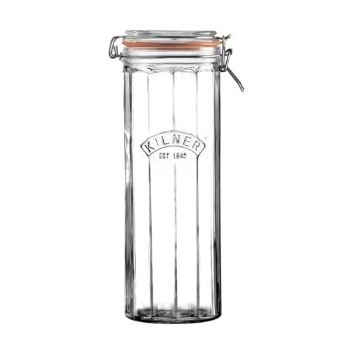 KILNER Kilitli faset kavanoz, 2 l, retro görünüm, içerik aromasını korur ve uzun süre taze kalır, ev yapımı için kapaklı cam kap, yemek hazırlama kavanozu olarak da ideal
