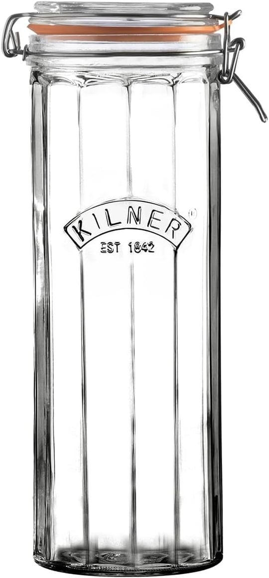 KILNER Kilitli faset kavanoz, 2 l, retro görünüm, içerik aromasını korur ve uzun süre taze kalır, ev yapımı için kapaklı cam kap, yemek hazırlama kavanozu olarak da ideal