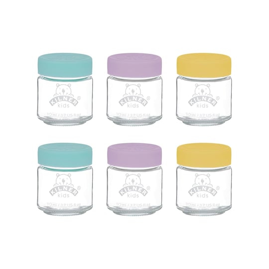 Kilner Silikon kapaklı bebek kavanozları, bebek mamasını dondurmak veya ısıtmak için kap, dondurucu ve mikrodalga fırına uygun, kendi kendinize doldurmanız için kapaklı cam saklama kapları, 6 x 190 ml
