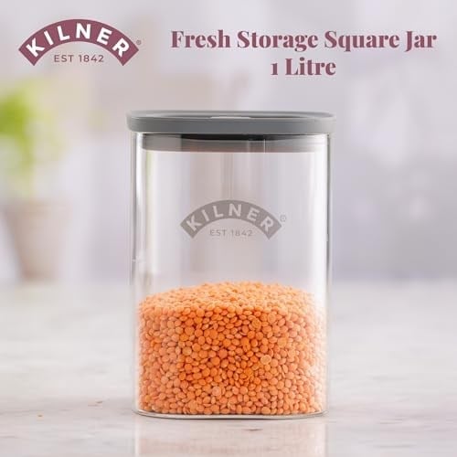 Kilner Taze saklama kavanozu, 1 litre cam gıda kabı, vakumlu sızdırmaz kapaklı, BPA içermeyen cam, hava geçirmez, istiflenebilir, kolay dökülen tasarım | Çay, kahve, şeker ve daha fazlası için ideal