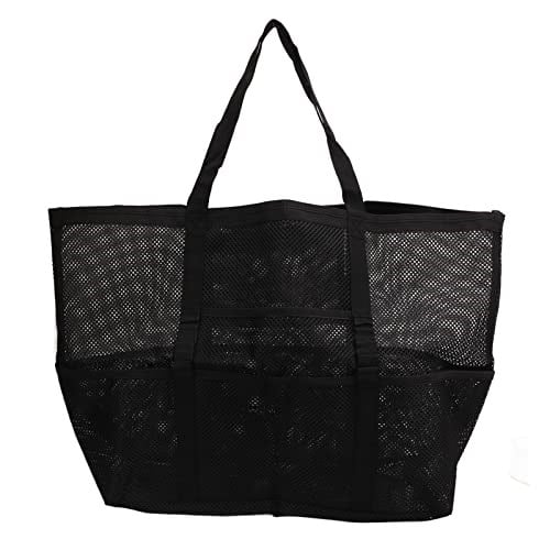 KIMISS Çok Fonksiyonlu Naylon Omuz Plaj Çantası Plaj, Seyahat, Kamp Için Katlanabilir El Çantası Paketleme Esasları Için Büyük Kapasiteli Su Geçirmez Örgü Tote (BLACK)