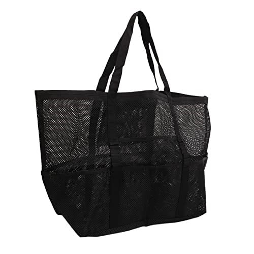 KIMISS Çok Fonksiyonlu Naylon Omuz Plaj Çantası Plaj, Seyahat, Kamp Için Katlanabilir El Çantası Paketleme Esasları Için Büyük Kapasiteli Su Geçirmez Örgü Tote (BLACK)