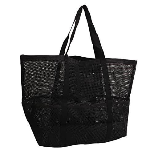 KIMISS Çok Fonksiyonlu Naylon Omuz Plaj Çantası Plaj, Seyahat, Kamp Için Katlanabilir El Çantası Paketleme Esasları Için Büyük Kapasiteli Su Geçirmez Örgü Tote (BLACK)