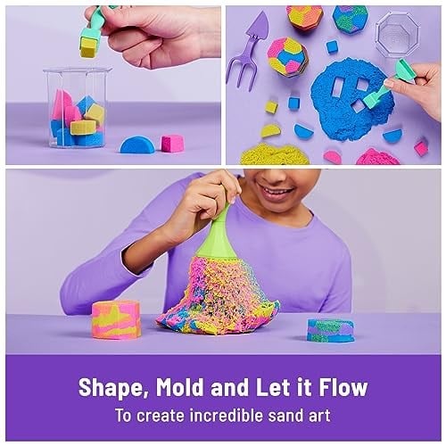 Kinetic Sand Squish N Create Set - 382 g İsveçten orijinal sihirli kinetik kum, üç renkte ve yaratıcı iç mekan kum oyunu için 5 alet, 3 yaşından itibaren