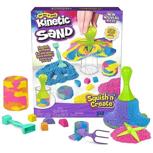 Kinetic Sand Squish N Create Set - 382 g İsveçten orijinal sihirli kinetik kum, üç renkte ve yaratıcı iç mekan kum oyunu için 5 alet, 3 yaşından itibaren