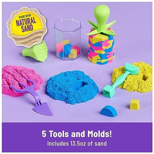 Kinetic Sand Squish N Create Set - 382 g İsveçten orijinal sihirli kinetik kum, üç renkte ve yaratıcı iç mekan kum oyunu için 5 alet, 3 yaşından itibaren