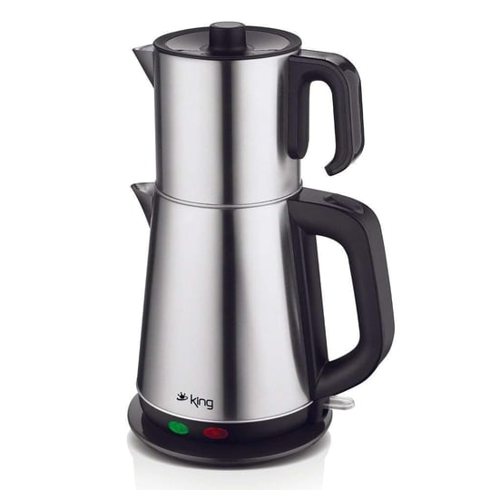 King KCM333 Sonat Çay Makinesi | 1,7L Su Isıtıcı & 0,8L Çelik Demlik | Sıcak Tutma Fonksiyonlu Çelik Çaycı | 360° Dönebilen Taban