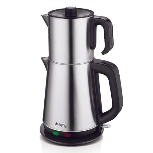 King KCM333 Sonat Çay Makinesi | 1,7L Su Isıtıcı & 0,8L Çelik Demlik | Sıcak Tutma Fonksiyonlu Çelik Çaycı | 360° Dönebilen Taban