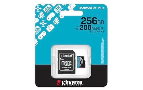 Kingston 256GB Canvas Go Plus microSD Card | Up to 200MB/s | Class 10, UHS-I, U3, V30, A2 | SDCG4/256GB - Seçenekler: Up to 200MB/s read, Card only